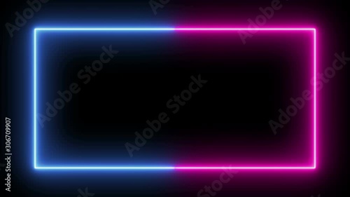 Bold Thick Neon bright blue and pink Blink Square Frame with alpha transparent black&white background.  Winking flashes fluorescent bulb with empty space for your text or media.