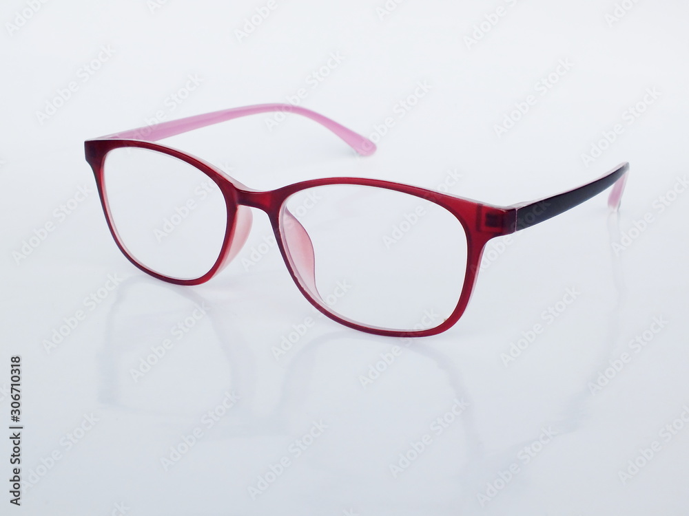 Glasses,red eyeglasses on white background Glasses,red eyeglasses on white background