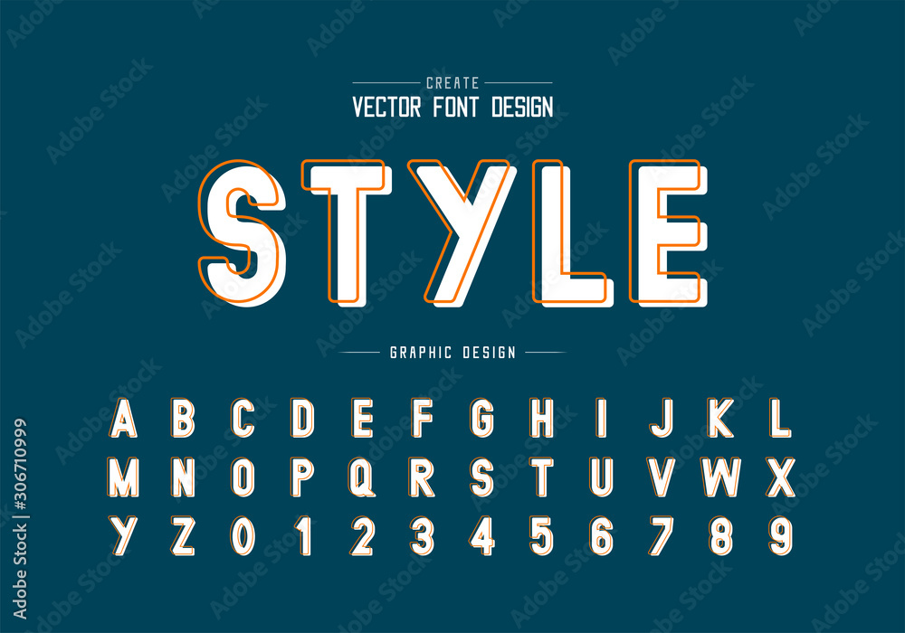 Fototapeta Line font and alphabet vector, Style typeface letter and number design, graphic text on background