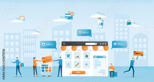 Set flat  illustration design social conversation commerce  for online shopping  concept