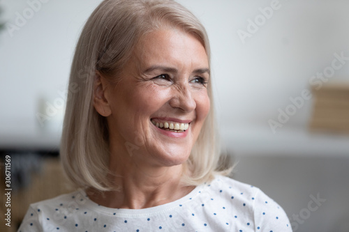 Close up portrait beautiful cheerful middle-aged woman