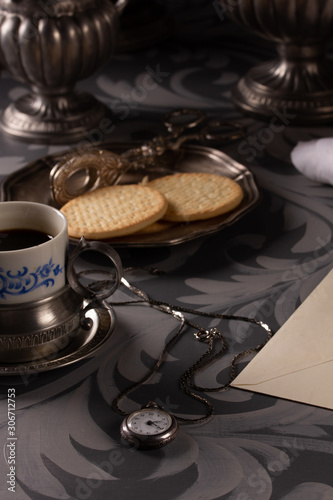 Still life with coffee and a letter in retro style