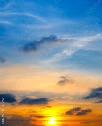 Sky and bright sunset over the horizon.