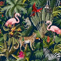 Sierkussen Tropische print patronen Jungle dieren bloemen en bomen  © Yumeee