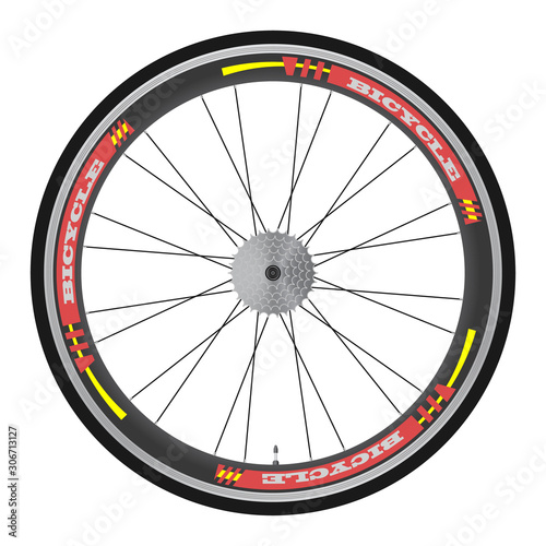 Bicycle wheel. Sample text, exemplary branding.