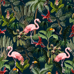 Sierkussen Tropische print patronen Junglepatroon met dieren en bloemen  © Yumeee