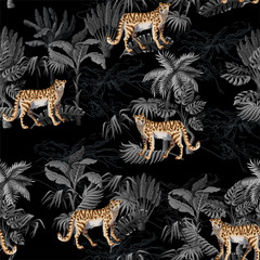 Keuken achterwand Afrikaanse dieren patronen Luipaard in tropisch landschap patroon  © Yumeee