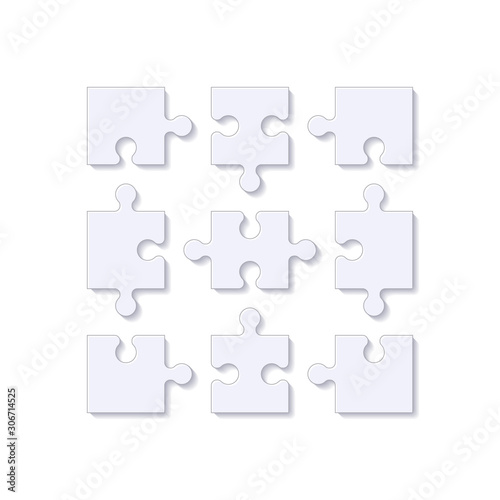 Puzzle pieces. Jigsaw puzzle tile with shadow. Vector illustration.
