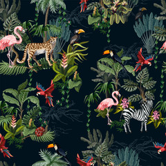 Sierkussen Tropische print patronen Jungledieren bloemen en bomen patroon  © Yumeee