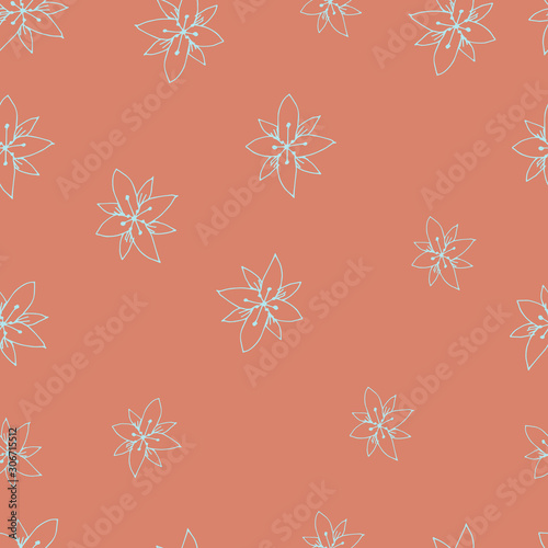 Floral seamless pattern in line art style.  Abstract botanical print of flowers, leaves, twigs. Textile design texture. Spring blossom background. Vector illustration. © Мария Падалец