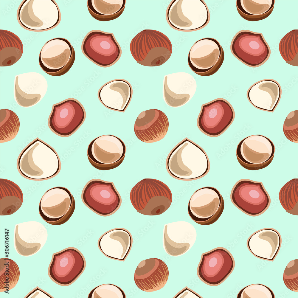 Vector hand drawn seamless pattern Hazelnuts. Vector hand drawn seamless pattern Hazelnuts.