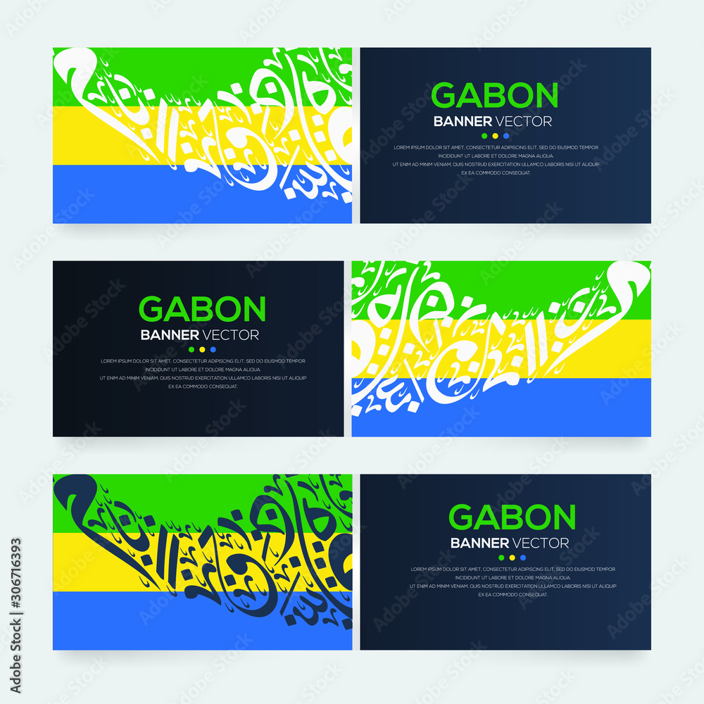 Banner Flag of Gabon ,Contain Random Arabic calligraphy Letters Without specific meaning in English ,Vector illustration