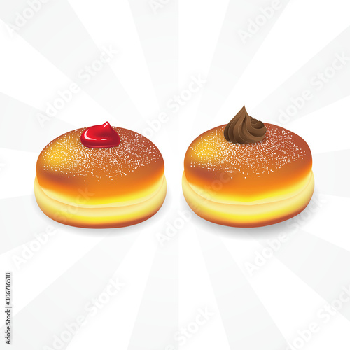 Donuts for Hanukkah on an isolated background. Vector image.