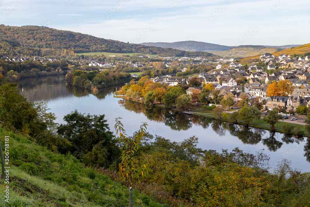 Autumn landscape with multi colored nature at Bernkastel-Kues on river Moselle Autumn landscape with multi colored nature at Bernkastel-Kues on river Moselle