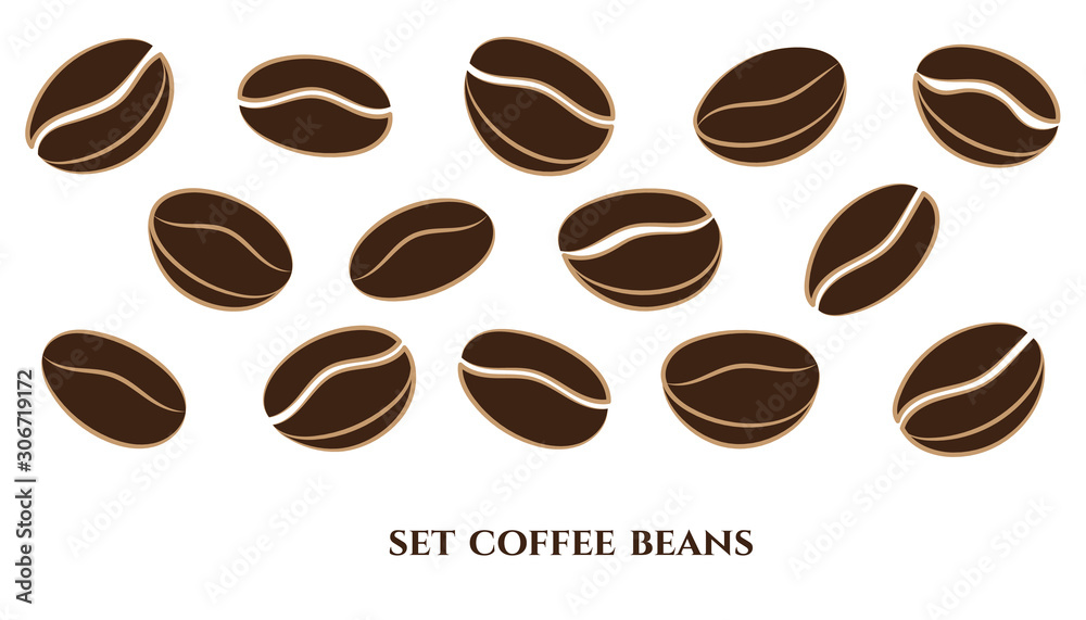 Coffee beans. Collection in different variants. Linear brown icons on white background. Vector illustration. Coffee beans. Collection in different variants. Linear brown icons on white background. Vector illustration.