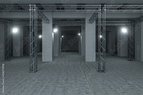 Cement and reinforcement with projectors, 3d rendering