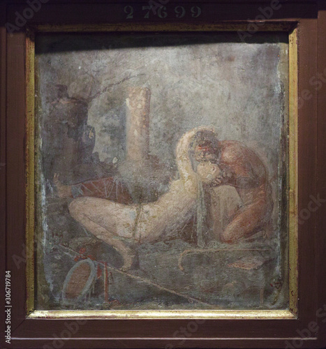 Satyr and maenad kiss. Fresco from Herculaneum.