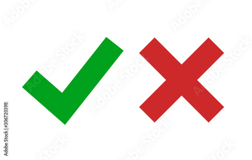 Check mark icon vector isolated. Green yes sign and red no