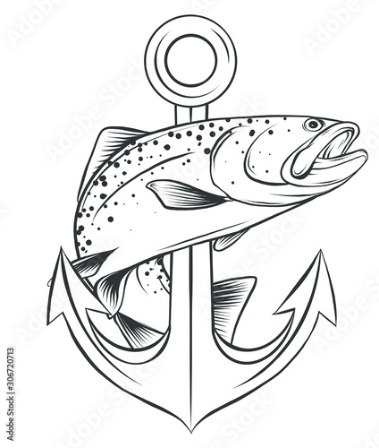 Obraz na plátne fish anchor vector illustration line art quality