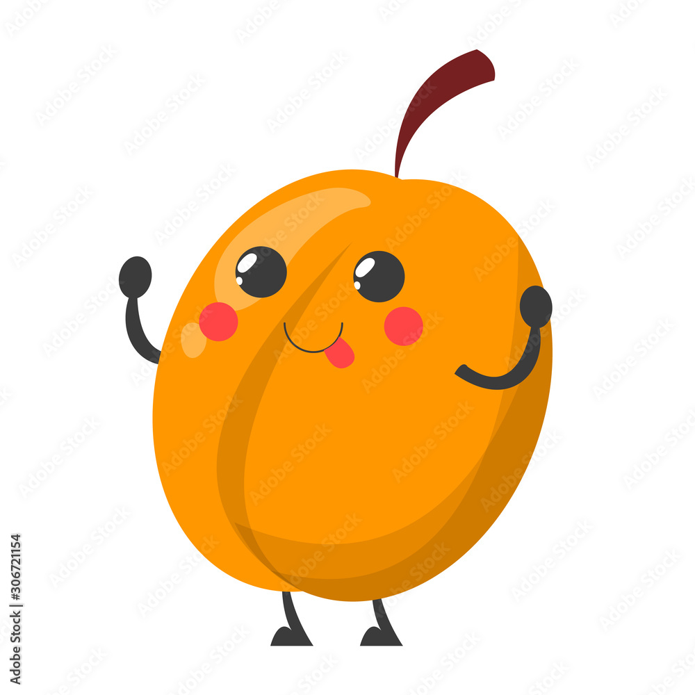 Obraz premium Peach character vector isolated. Happy fruit with a face
