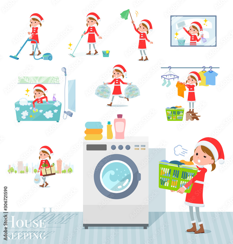 Fototapeta premium flat type Santa Claus girl_housekeeping