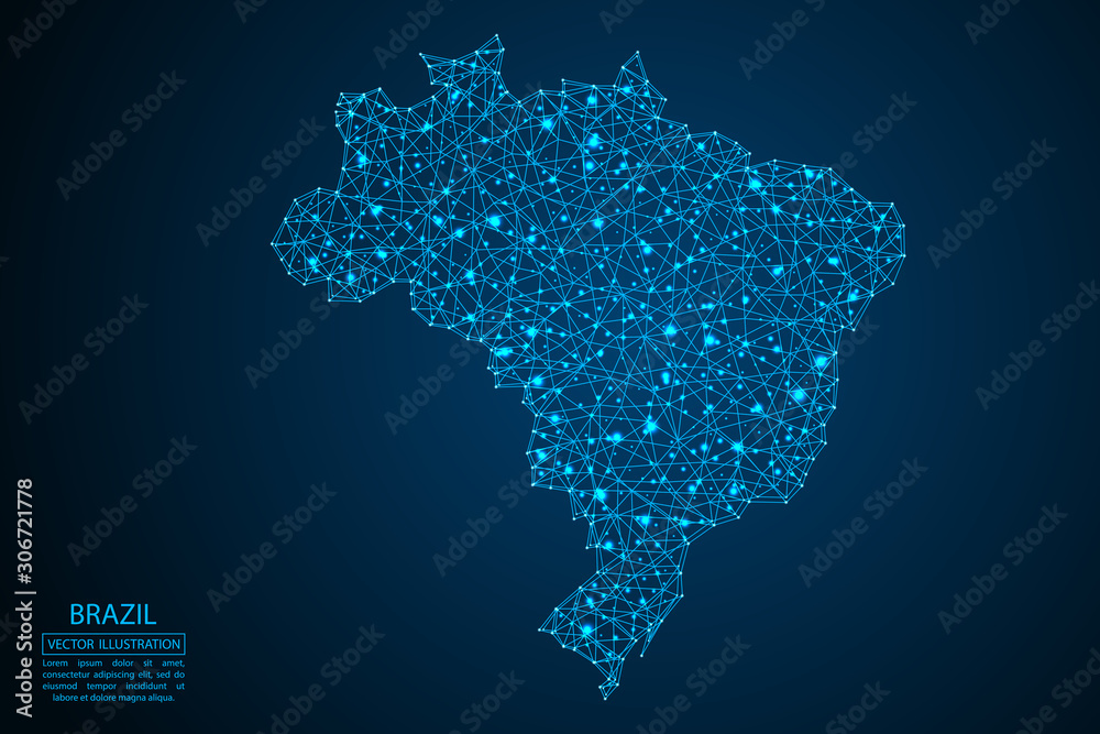 A map of Brazil consisting of 3D triangles, lines, points, and connections. Vector illustration of the EPS 10.