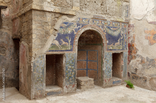 Nymphaeum decorated with  mosaics  House of the Neptune Mosaic  in Ancient Ercolano (Herculaneum) city ruins.