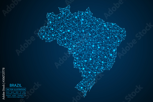 A map of Brazil consisting of 3D triangles, lines, points, and connections. Vector illustration of the EPS 10.
