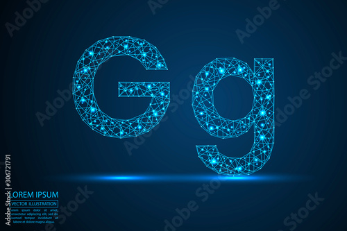 English letters abstract font consists 3d of triangles, lines, dots and connections. Vector illustration EPS 10.