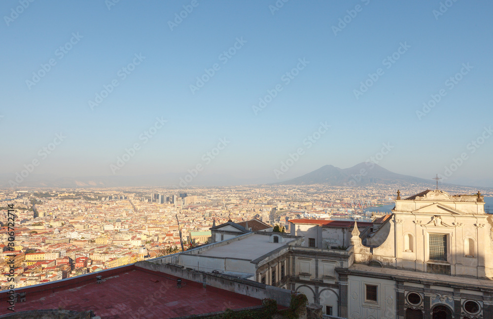 Naples city view with Vesuvius on background.
