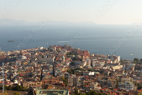 Naples city view with sea on background.