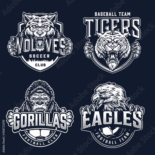 Vintage monochrome sport teams badges