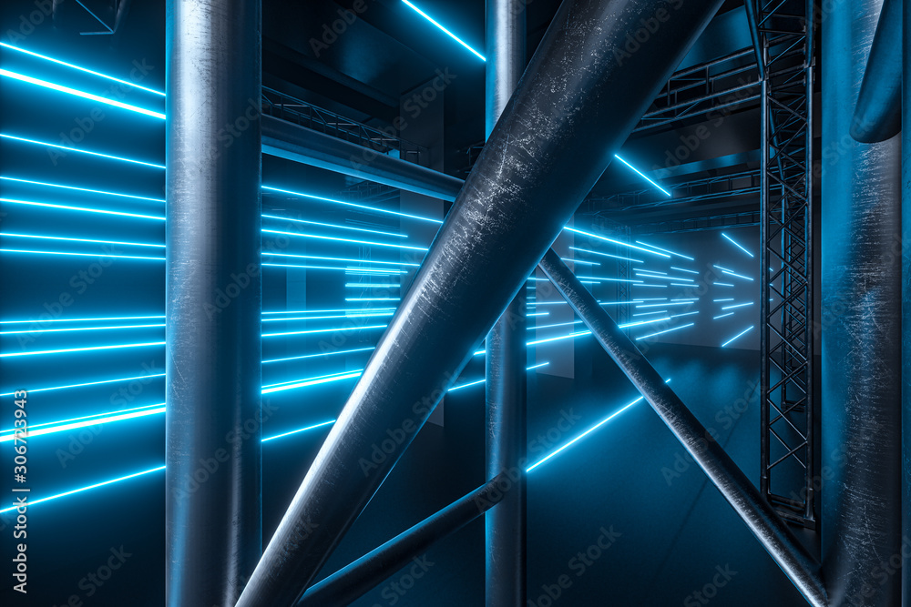 Obraz premium Cement and reinforcement, neon, 3d rendering.