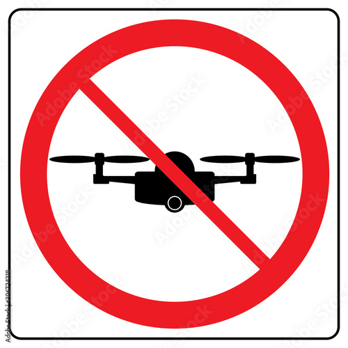 Copter launch forbidden - no air drone allowed sign, quadrocopter flight banned.