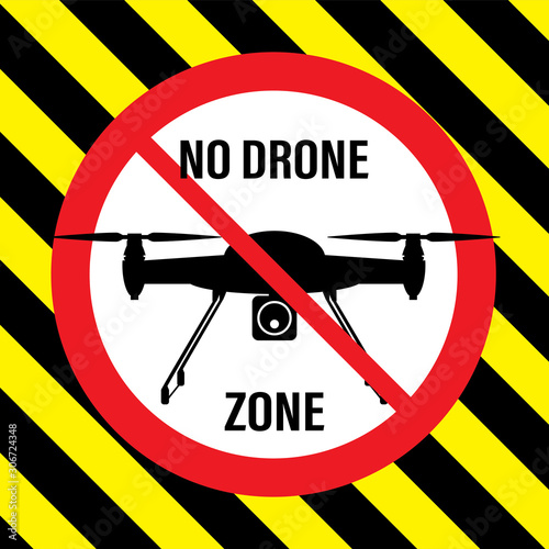 Copter launch forbidden - no air drone allowed sign, quadrocopter flight banned.