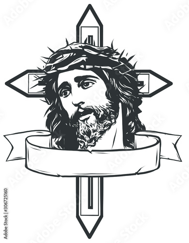 vector illustration of jesus christ carrying cross