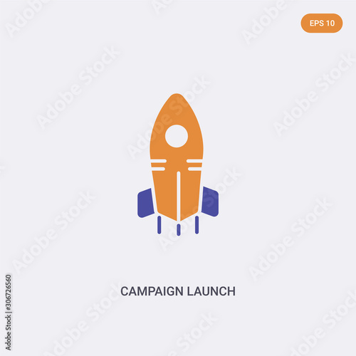 2 color Campaign launch concept vector icon. isolated two color Campaign launch vector sign symbol designed with blue and orange colors can be use for web, mobile and logo. eps 10.