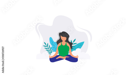 beautiful woman in Sukhasana  poses of yoga.  Vector yoga illustration. yoga poses. Yoga exercises. Women yoga. Yoga class,  yoga center, yoga studio. Yoga poster. Healthy lifestyle. - stock vector