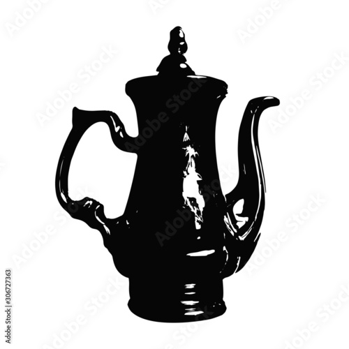 Tea jug sketch silhouette. isolated on white background