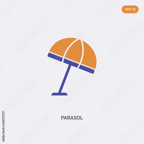 2 color parasol concept vector icon. isolated two color parasol vector sign symbol designed with blue and orange colors can be use for web, mobile and logo. eps 10.