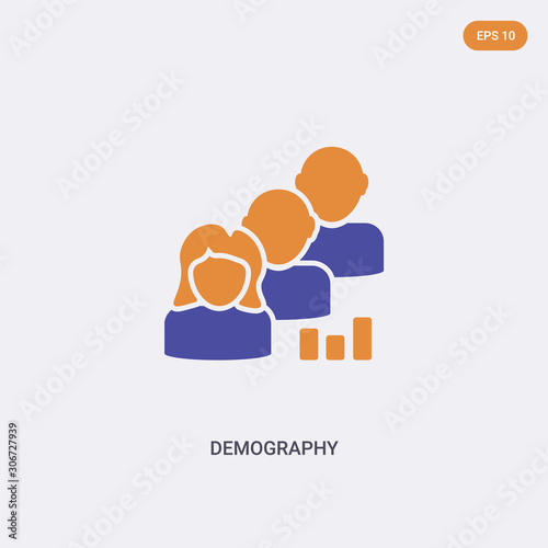 2 color demography concept vector icon. isolated two color demography vector sign symbol designed with blue and orange colors can be use for web, mobile and logo. eps 10.