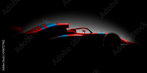 Realistic styled racing car side view in dark