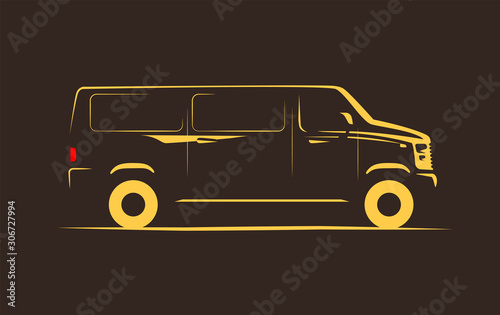 sketchy image of a classic minivan on a dark background