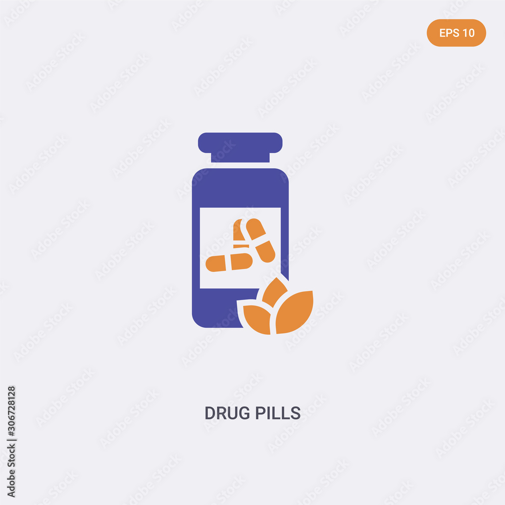 2 color drug pills concept vector icon. isolated two color drug pills vector sign symbol designed with blue and orange colors can be use for web, mobile and logo. eps 10.