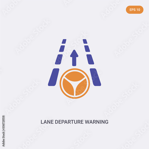 2 color Lane departure warning concept vector icon. isolated two color Lane departure warning vector sign symbol designed with blue and orange colors can be use for web, mobile and logo. eps 10.