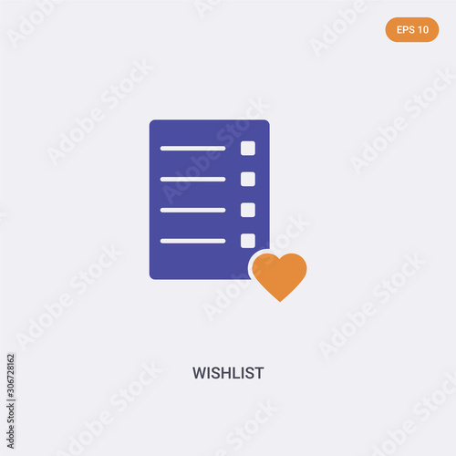 2 color wishlist concept vector icon. isolated two color wishlist vector sign symbol designed with blue and orange colors can be use for web, mobile and logo. eps 10.