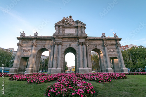 The Alcala Door (Puerta de Alcala). It was the entrance of the people coming from France, Aragon, and Catalunia. Landmark of Madrid, Spain