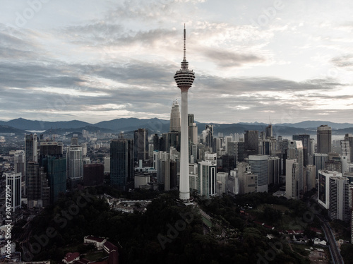 Aerial shot of Kuala Lumpur city center at morning.