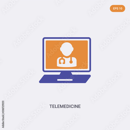 2 color telemedicine concept vector icon. isolated two color telemedicine vector sign symbol designed with blue and orange colors can be use for web, mobile and logo. eps 10.