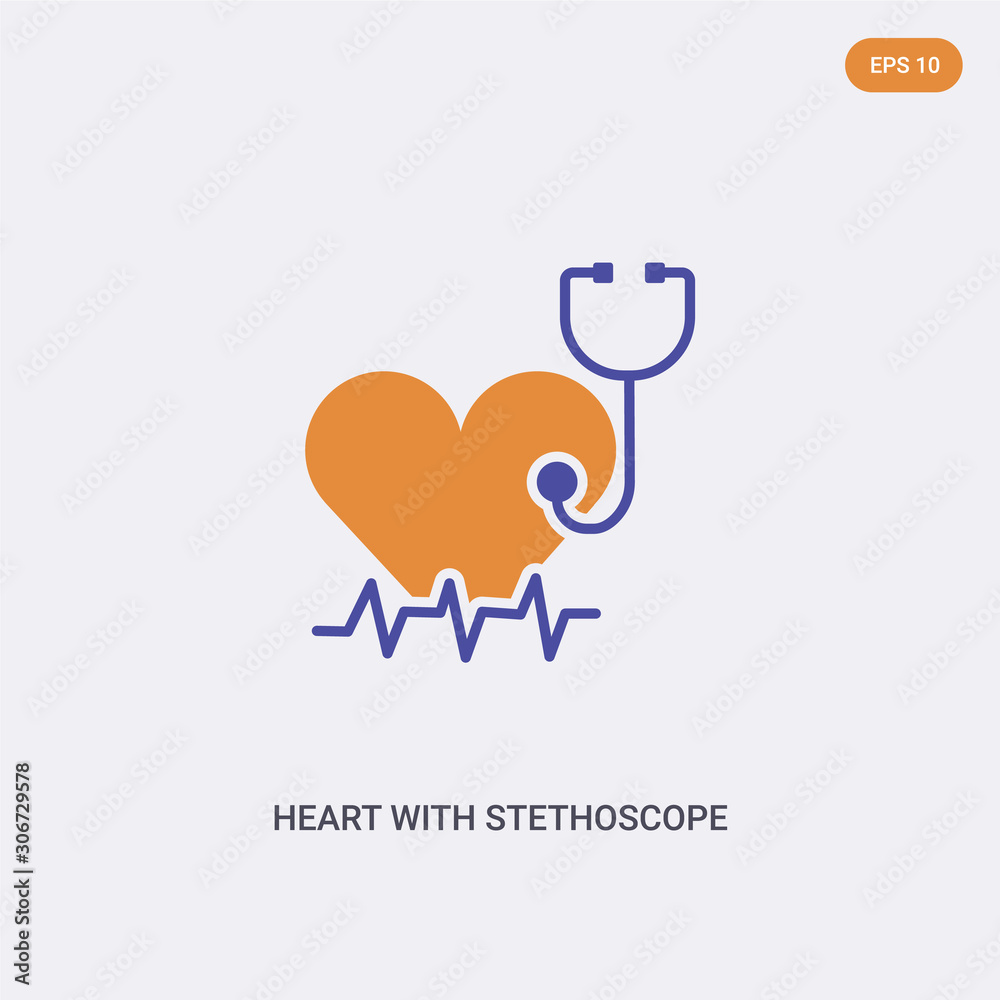 2 color heart with stethoscope and heartbeat concept vector icon. isolated two color heart with stethoscope and heartbeat vector sign symbol designed with blue and orange colors can be use for web